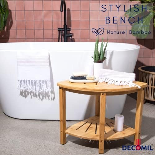 DECOMIL - ספסל מקלחת פינתית במבוק, שרפרף מקלחת אמבטיה עם אחסון | רגליים ללא מגרש ספסל אטום למים | מושלם